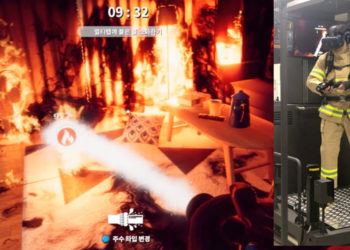 The Electronics and Telecommunications Research Institute (ETRI) developed a VR firefighting training simulator to improve firefighters' skills. / photo courtesy of Electronics and Telecommunications Research Institute