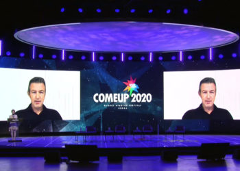 Matterport CEO RJ Pittman giving a keynote speech on the future of retail, discussing the blending of real and virtual commerce into businesses at the third day of COMEUP 2020.