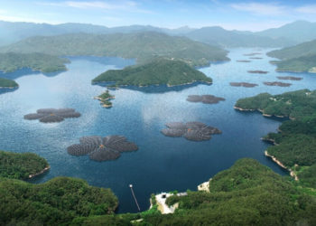 Render of the floating solar farm to be constructed by Hanwha Q Cell.