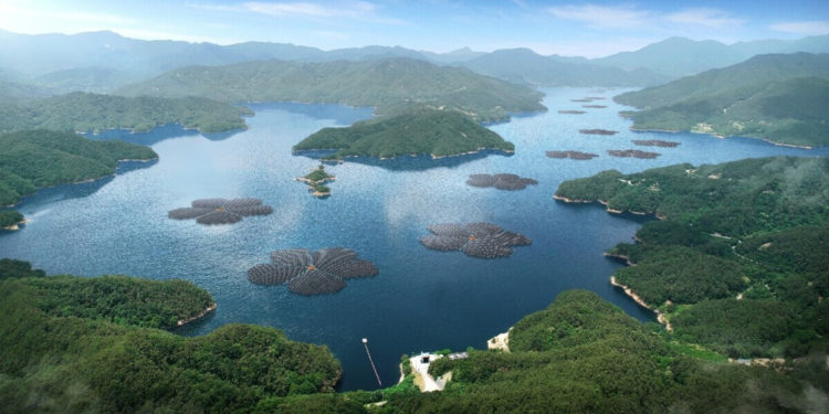 Render of the floating solar farm to be constructed by Hanwha Q Cell.