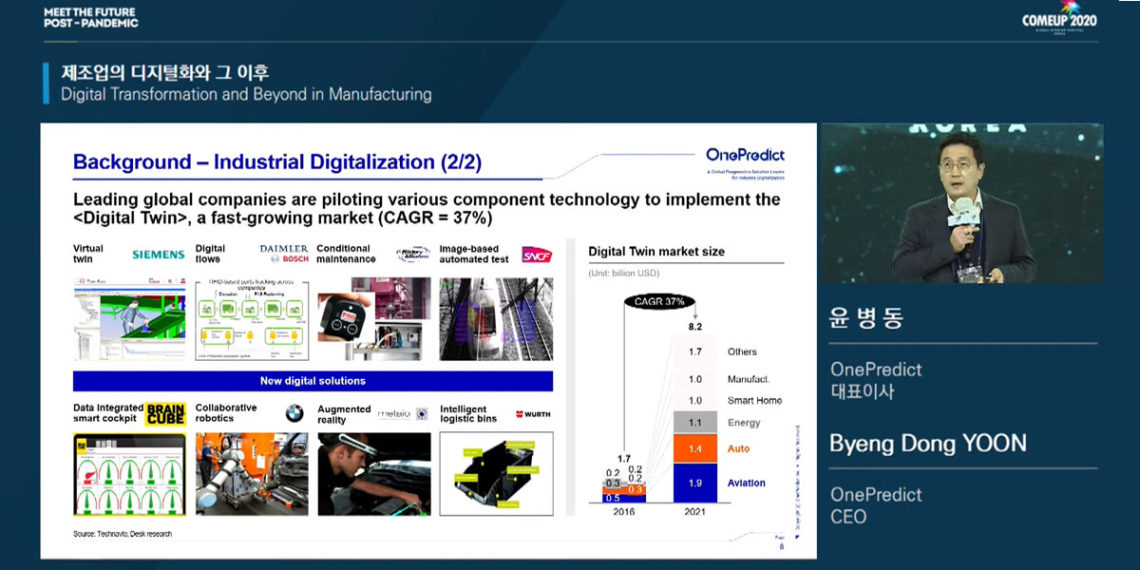 CEO of OnePredict Byeng Dong Youn presented industrial digitalization and strategies in manufacturing during day 2 of the COMEUP 2020 event.