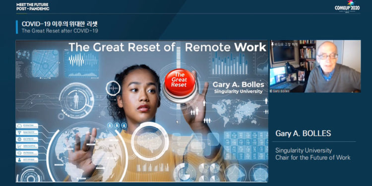 Gary Bolles, Chair for the Future of Work of Singularity, focused on what he calls “The Great Reset,” on the work environment post COVID-19 pandemic.