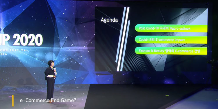 During COMEUP 2020 's third day, Yeon Hee delivered a speech entitled “e-Commerce End Game?” looing into how COVID-19 influenced the e-commerce industry,