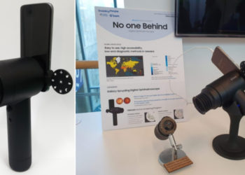 Samsung repurposes old smartphone cameras through the Galaxy Upcycling program to develop the EYELIKE fundus camera, improving access to eye care. / photo courtesy of Samsung Electronics